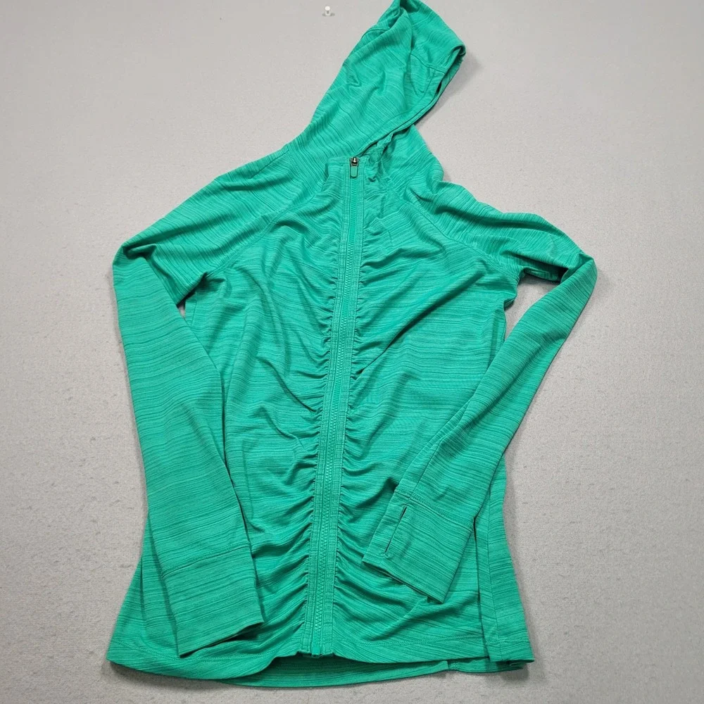 Athleta Womens Green Full Zip Hooded Jacket Thumb Holes 405562-02 Medium